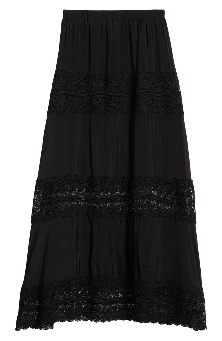 Elan Lace Trim Cotton Tiered Cover-Up Skirt, Alternate, color, Black