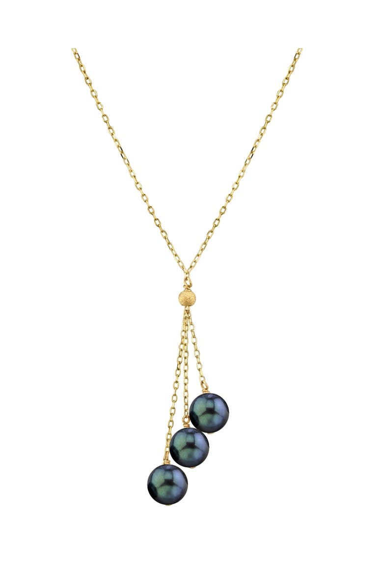 14K Gold Black Japanese Akoya Pearl Tincup Cluster Pendant, Main, color, Yellow Gold