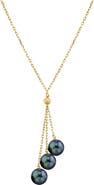 The Pearl Source 14K Gold Black Japanese Akoya Pearl Tincup Cluster Pendant
