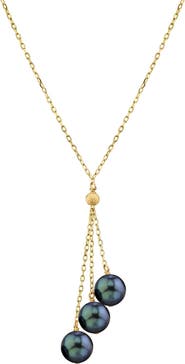 The Pearl Source 14K Gold Black Japanese Akoya Pearl Tincup Cluster Pendant