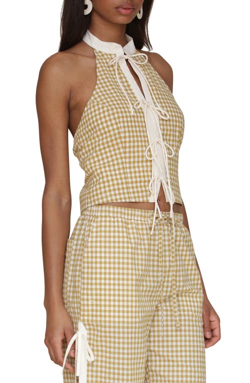 Avec Les Filles Tie Front Gingham Top In Olio Gingham
