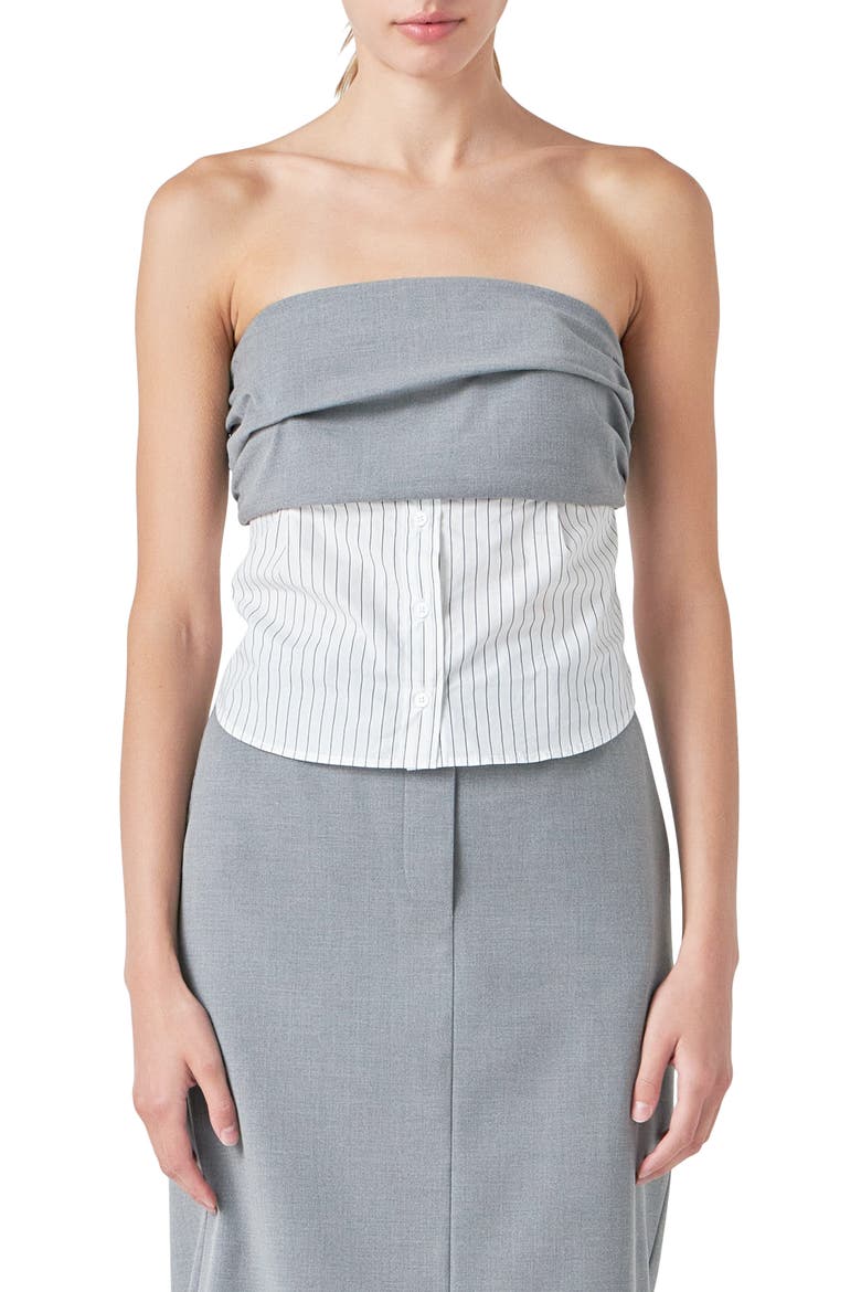 Strapless Mixed Media Top, Main, color, GREY/ WHITE
