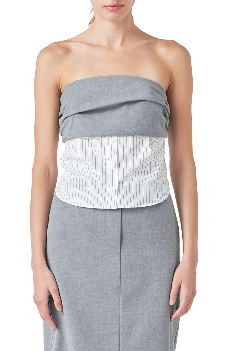 Grey Lab Strapless Mixed Media Top, Main, color, Grey/ White