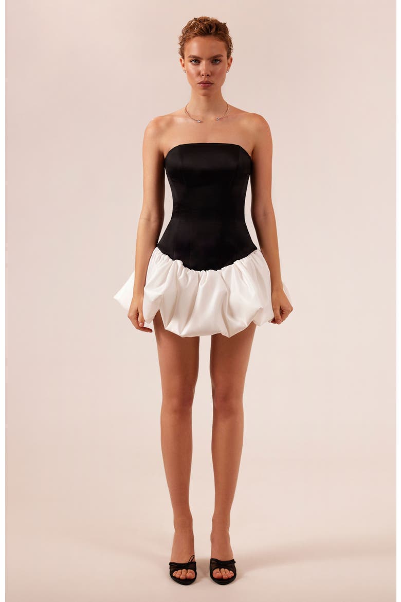 Strapless Corset Formal Mini Dress with Pearl Chain in Black & White, Main, color, Black