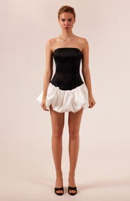 Milla Strapless Corset Formal Mini Dress with Pearl Chain in Black & White
