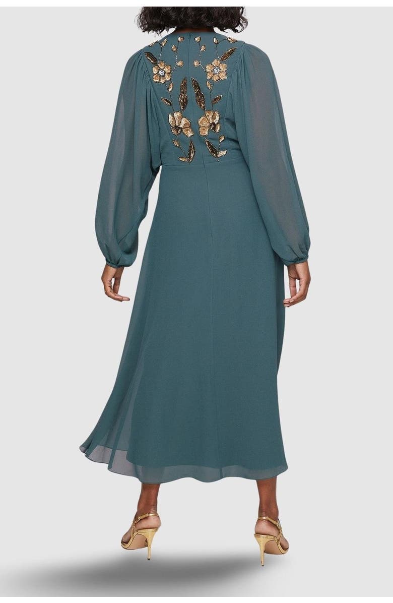 Wallis Embellished Balloon Sleeve Midi Dress, Alternate, color, Green