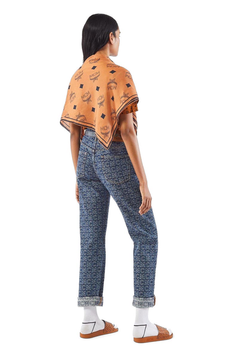 MCM Monogram Print Bandana Scarf, Alternate, color, Cognac