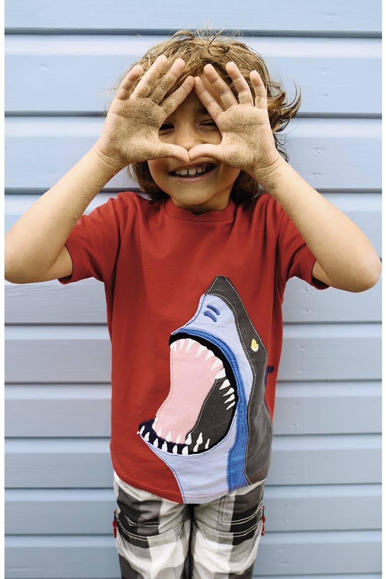 'Big Appliqué' Short Sleeve T-Shirt, Alternate, color, TOMATO/ SHARK