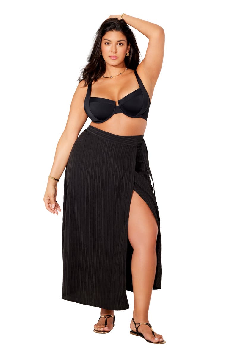 Swimsuits for All Crinkle Pleat Wrap Skirt Cover Up, Main, color, Black