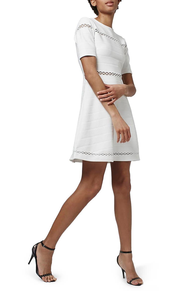 Openwork Inset Bandage Skater Dress, Main, color, IVORY