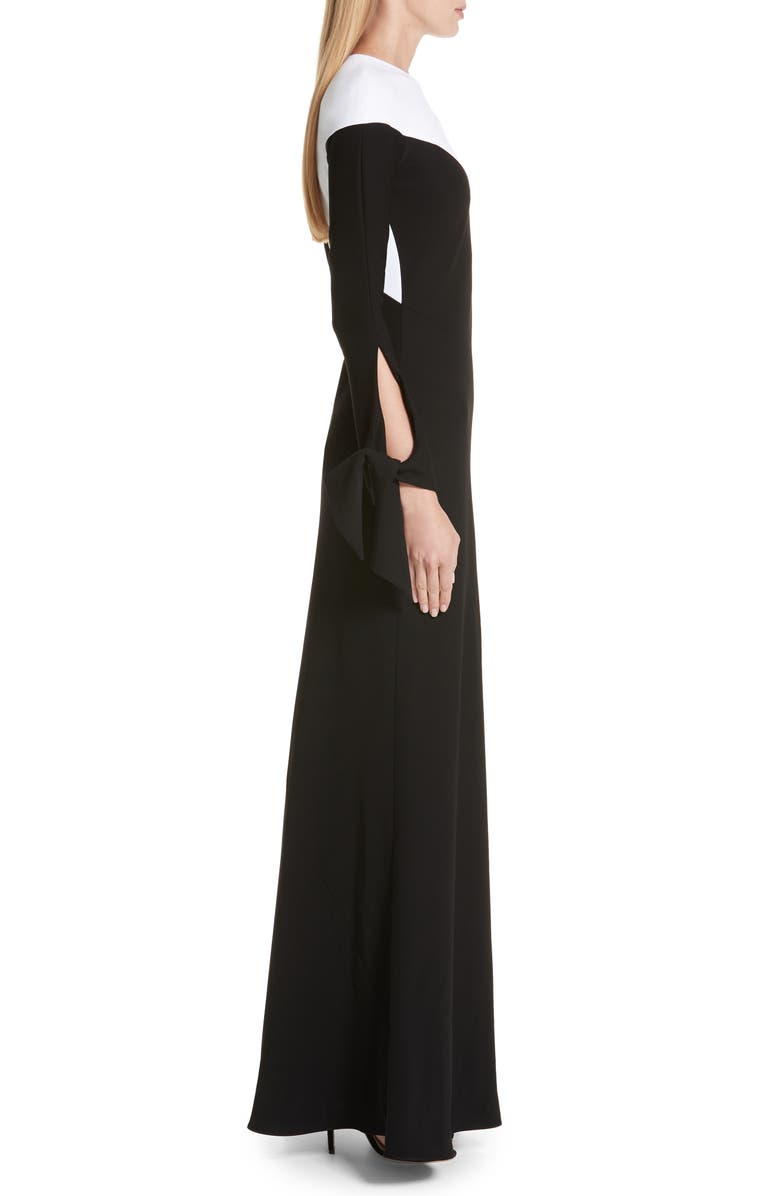 Carolina Herrera Bicolor Tie Cuff Bias Cut Gown, Alternate, color, 