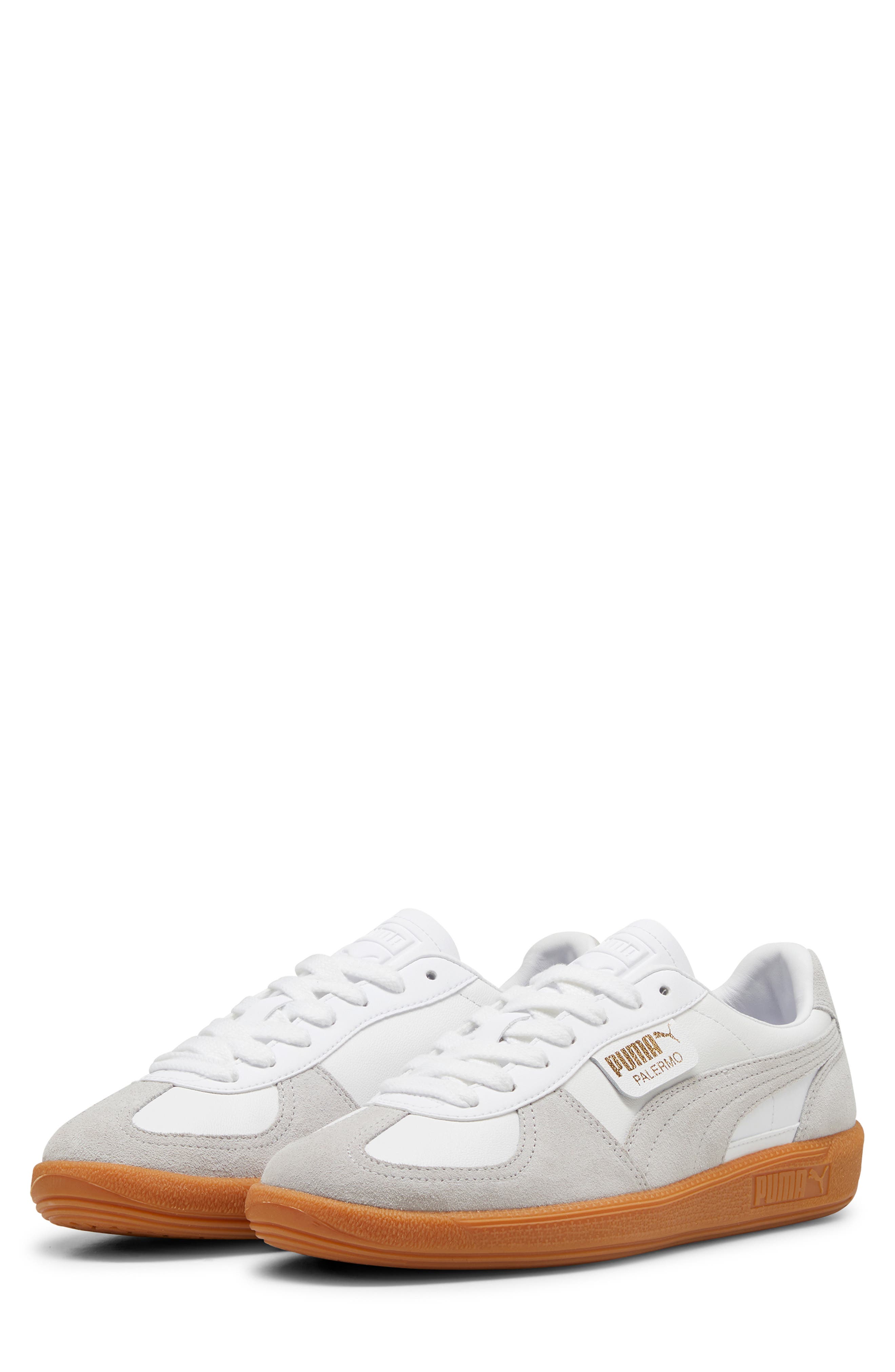 Palermo Leather Sneaker, Main, color, PUMA WHITE-GLACIAL GRAY-GUM