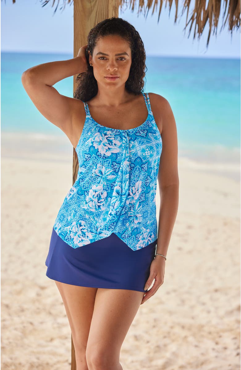 ShapeSolver Handkerchief Hem Tankini Swimsuit Top, Alternate, color, Barcelona Blues