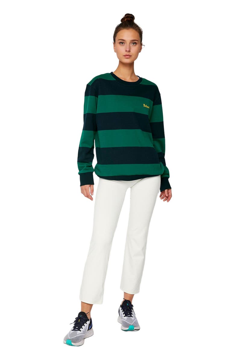Rebody Active Embroidered Rebody Rugby Striped Sweatshirt Sustainable, Main, color,