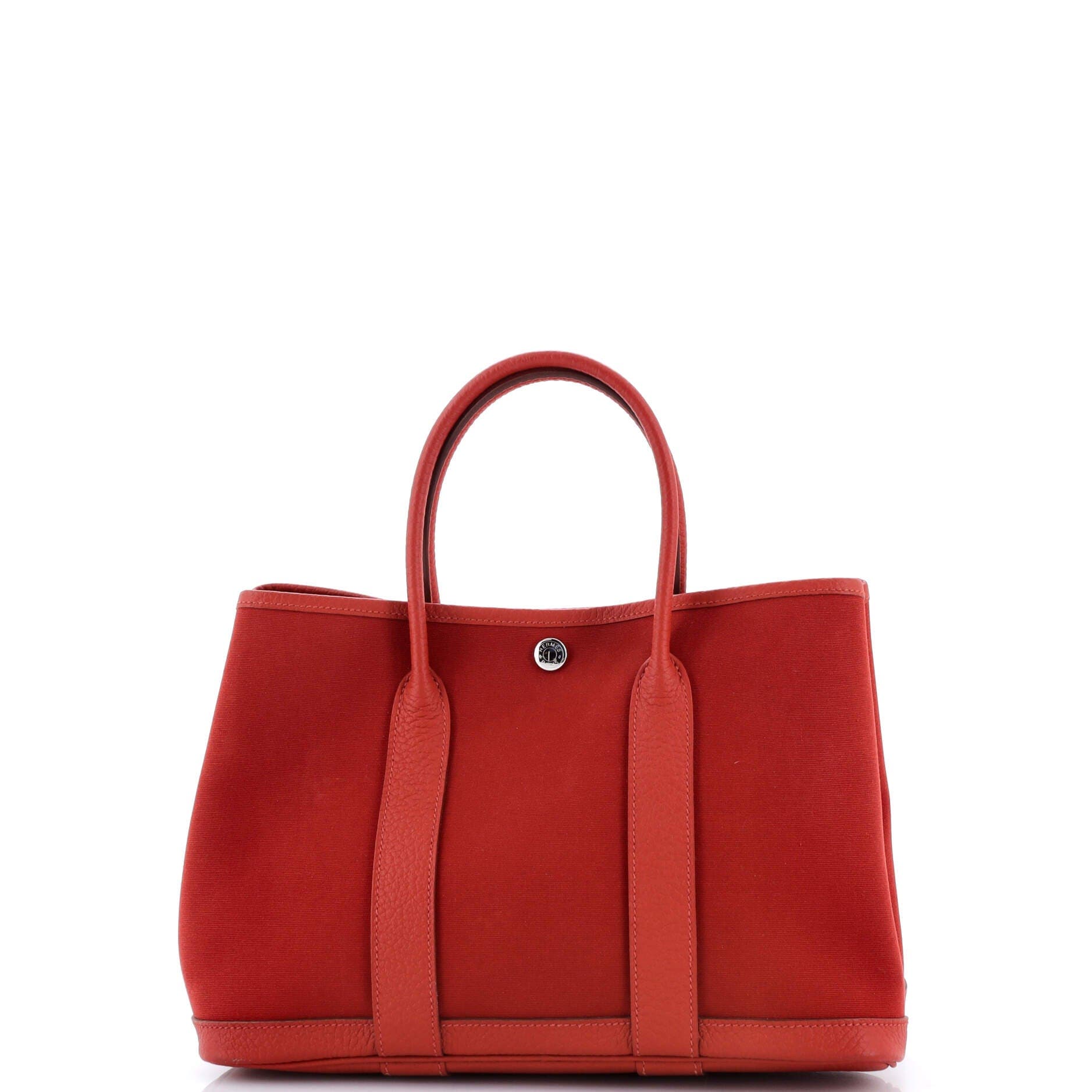 Pre-Owned Hermes Garden Party Tote Toile and Leather 30, Main, color, Rouge Duchesse