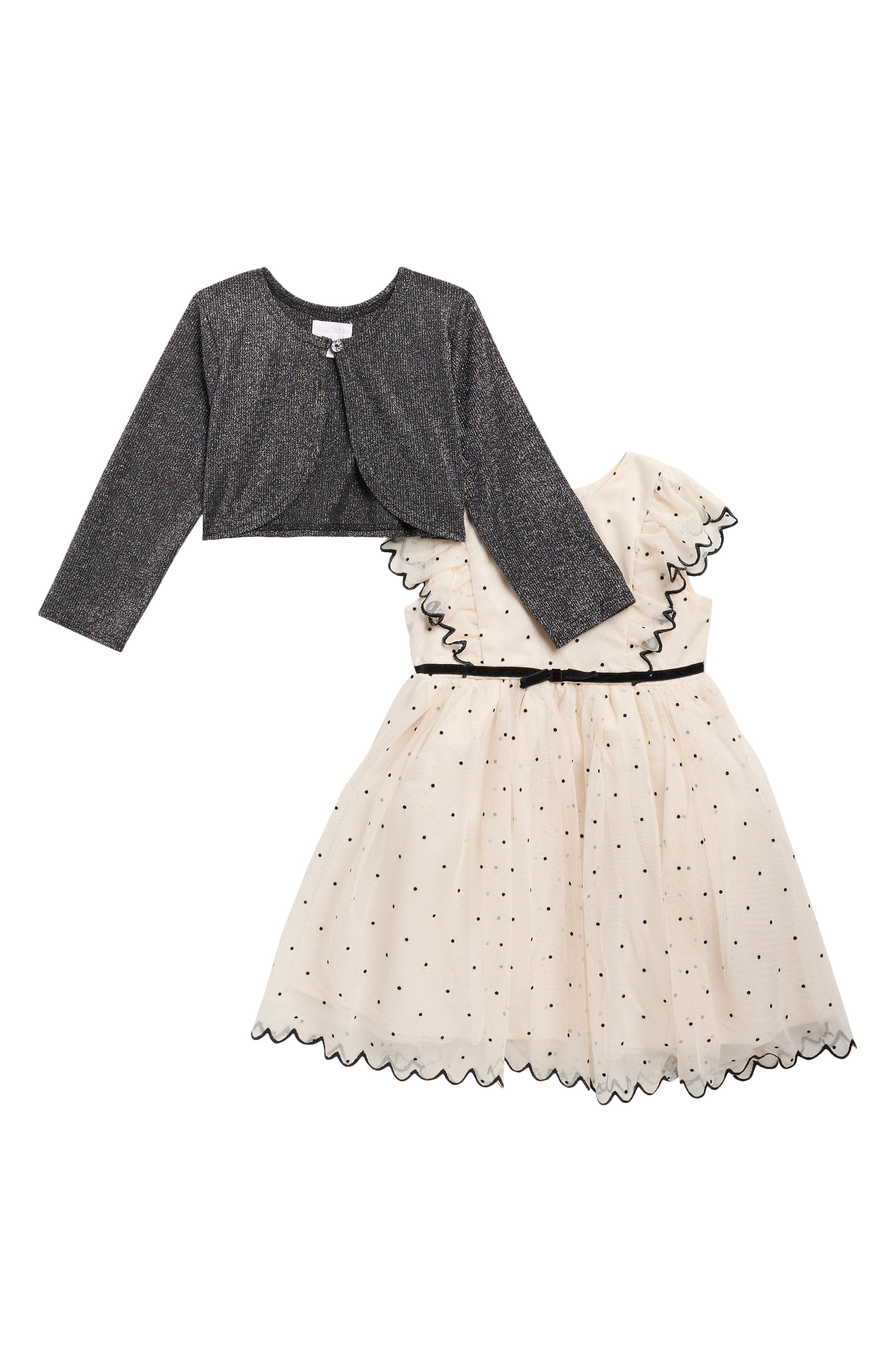 Kids' Flock Mesh Dress & Shrug Set