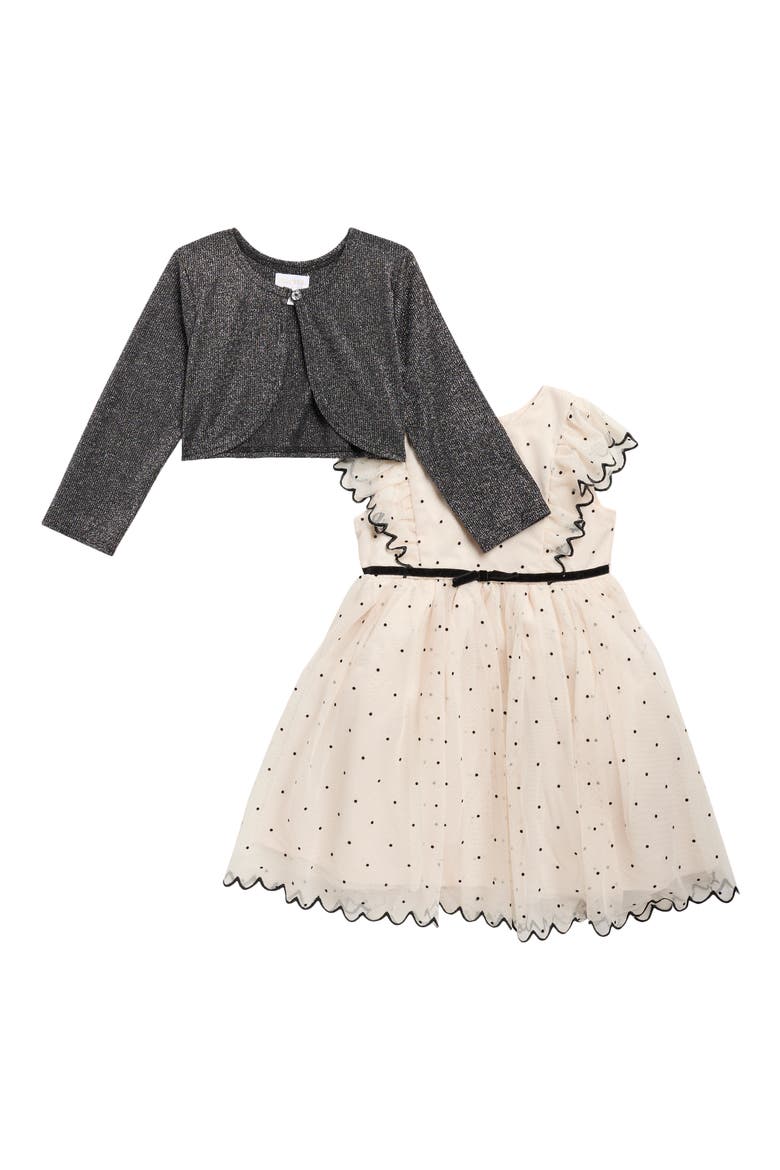 Kids' Flock Mesh Dress & Shrug Set, Main, color, TAN