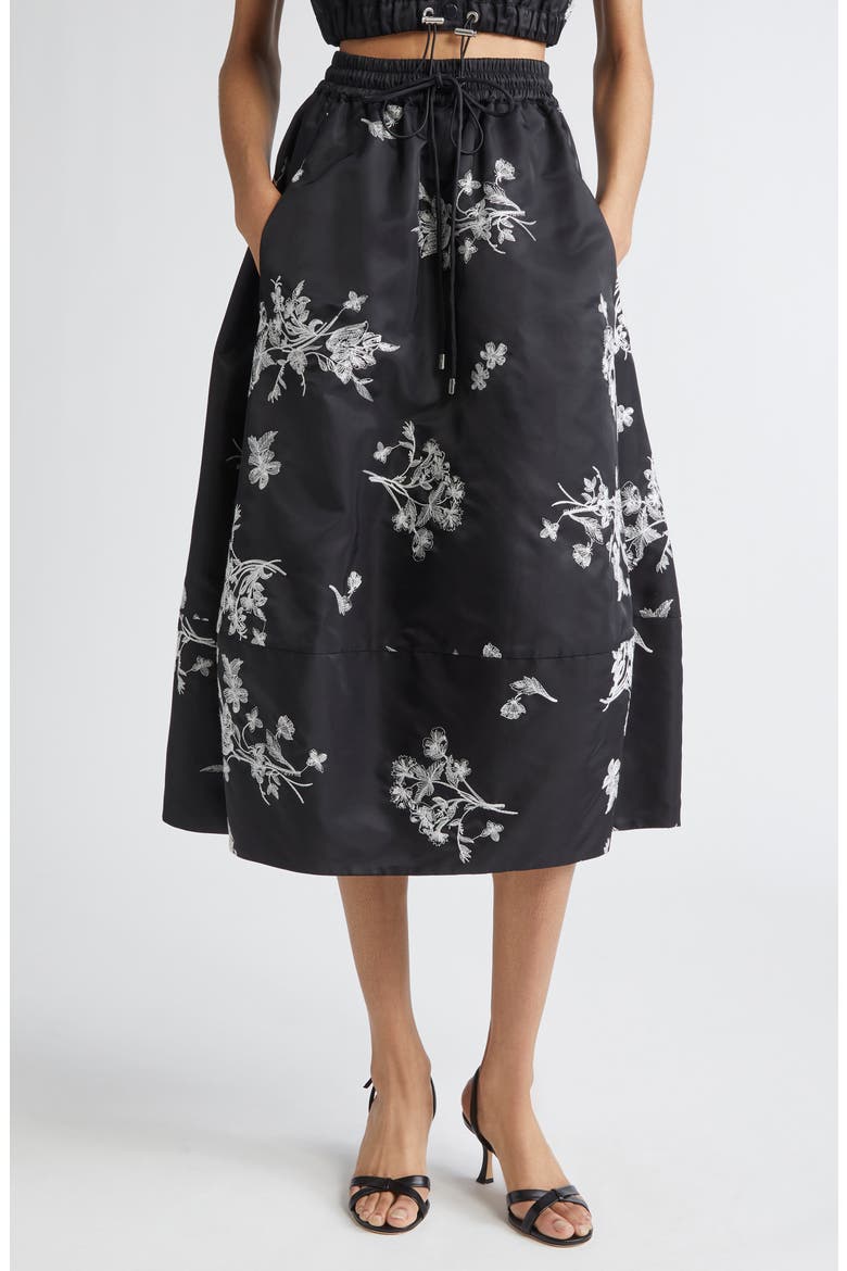 Wildflower Whimsy Embroidered Drawstring Skirt, Main, color, BLACK/ IVORY