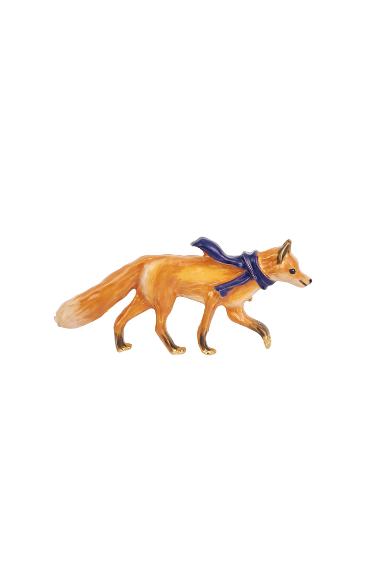 Cosy Fox Enamel Brooch, Main, color, Gold