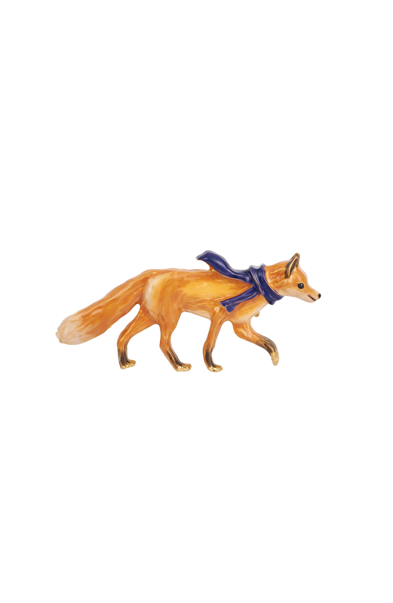 Fable England Cosy Fox Enamel Brooch, Main, color, Gold