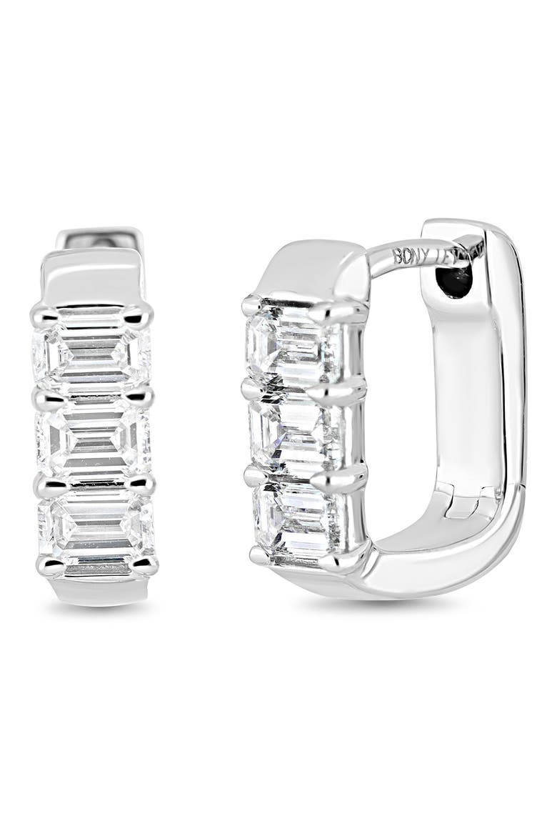 Gatsby Diamond Huggie Hoop Earrings, Main, color, WHITE