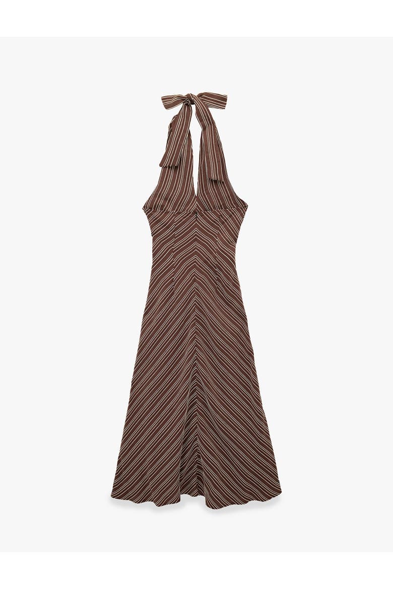 A-Line Halter Neck Striped Midi Dress, Alternate, color, BROWN STRIPE