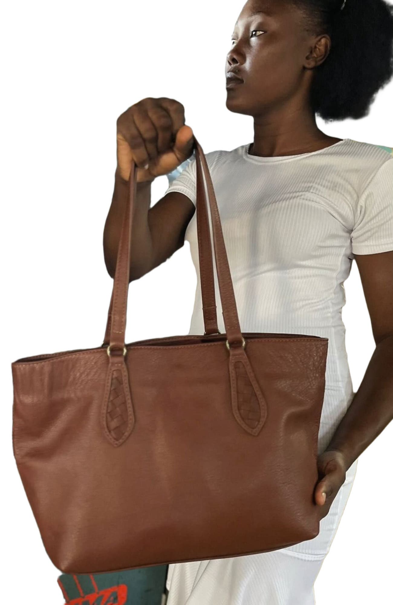 Deux Mains Mid Tote, Alternate, color, Mahogany