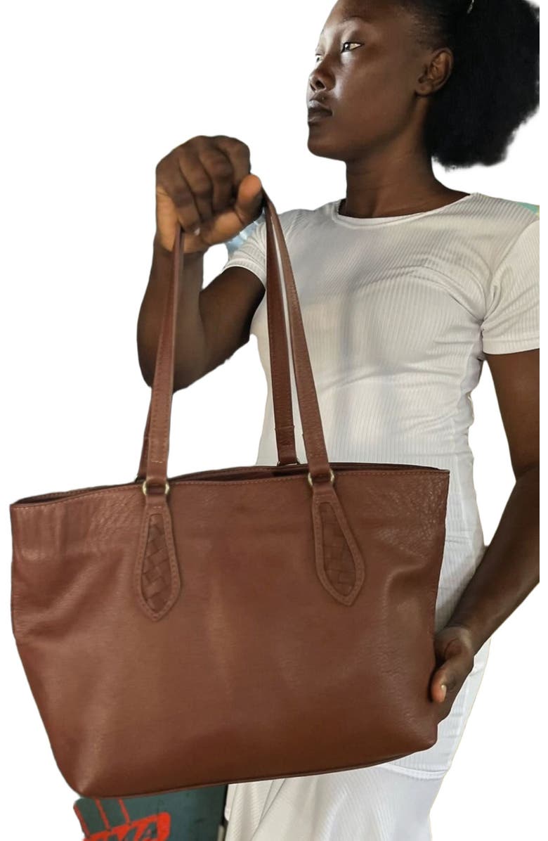 Deux Mains Mid Tote, Alternate, color, Mahogany