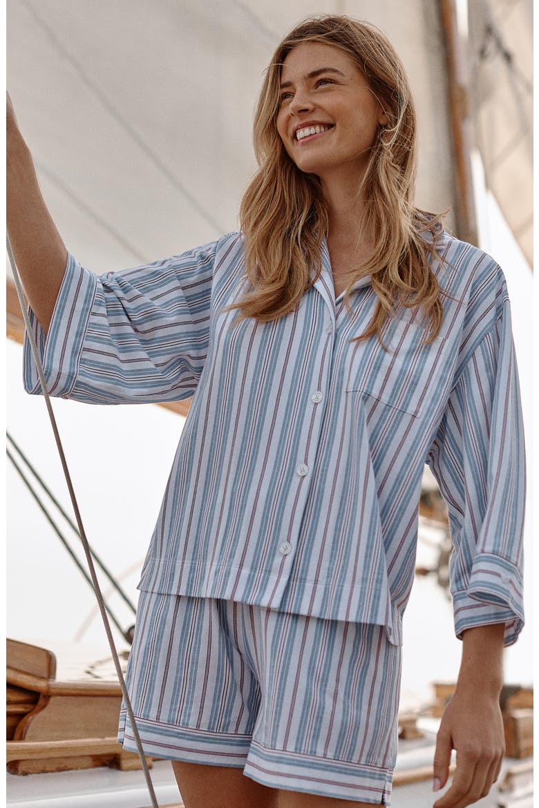 Olivia Stripe Pima Cotton Short Pajamas, Alternate, color, BLUE