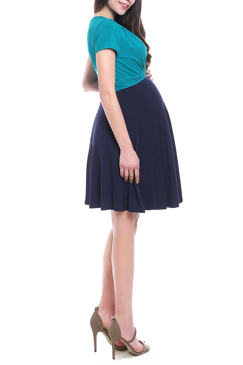 Sarah Faux Wrap Maternity/Nursing Dress, Alternate, color, NAVY/ TEAL