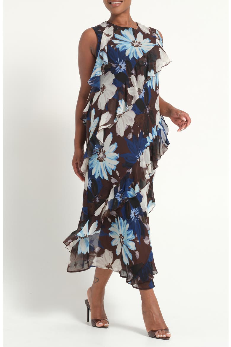 Aveline Floral Print Sleeveless Dress, Alternate, color, CHOCOLATE SKY