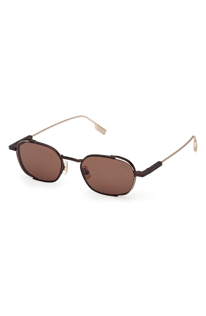 ZEGNA 52mm Geometric Sunglasses, Alternate, color, Dark Brown / Light Brown