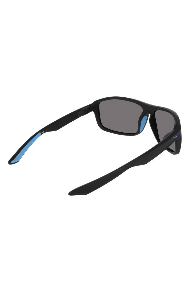 Nike Premier Stride 63mm Rectangular Sunglasses, Alternate, color, Matte Black / Blue Mirror