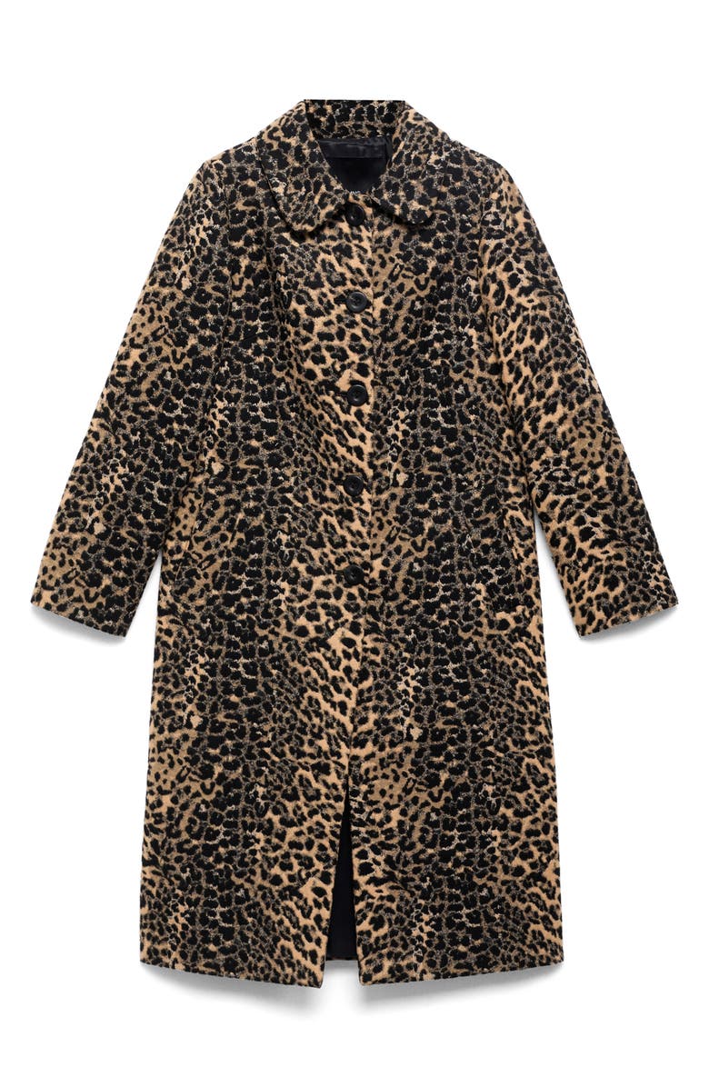 MANGO Leopard Metallic Coat, Main, color, Medium Brown
