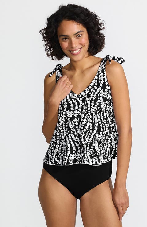 Chlorine Resistant V-neck Shoulder Tie Flutter Tankini Swimsuit Top
