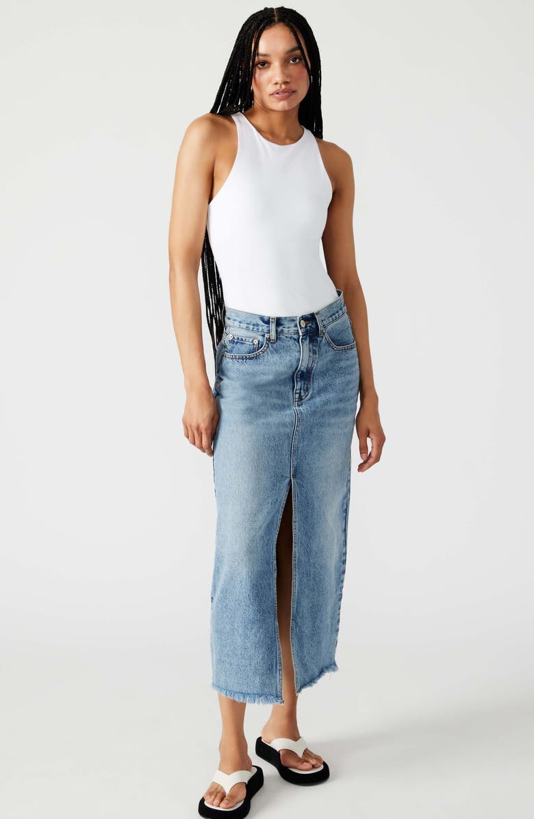 Steve Madden Avani Front Slit Denim Skirt, Alternate, color, Light Blue