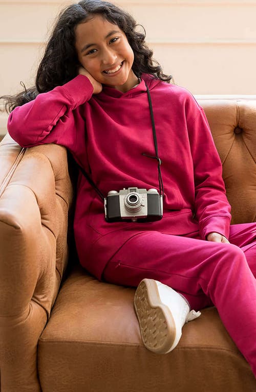 Shop Mightly Organic Cotton Pullover Pocket Hoodie In Magenta