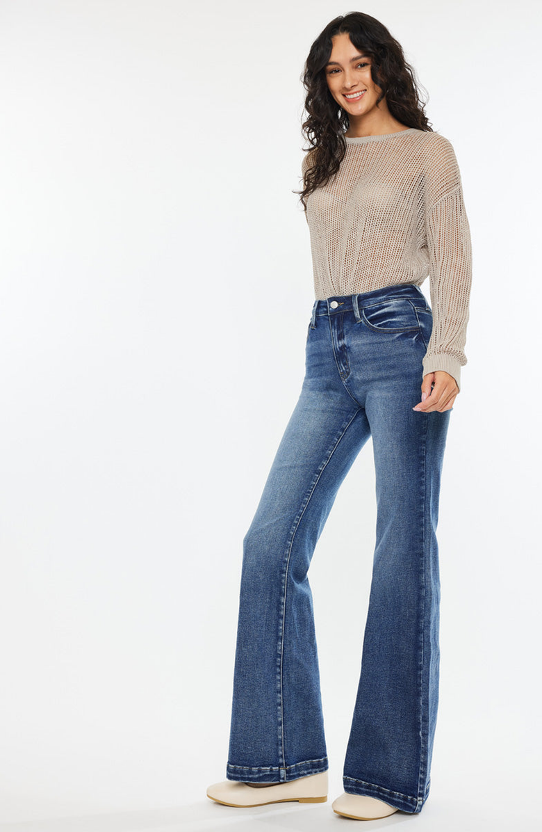 KanCan Avonlea Essentials High Rise Wide Leg Flare Jeans, Alternate, color, Dark Wash
