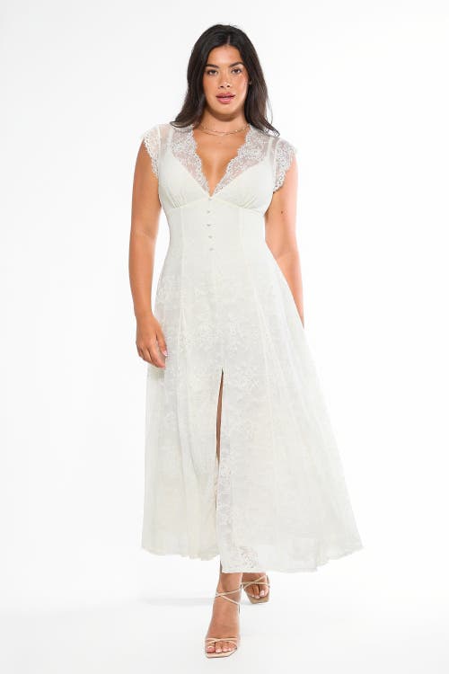 Popilush Shapewear Boho Floral Lace Front Slit Maxi Dress In White