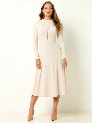 strapless open back dress Oatmeal Roll Neck Sleeveless Cable and Ribbed Knit Midi Dress – AX Paris US