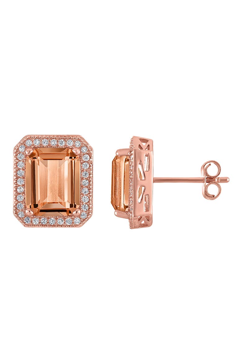 Cushion Cut Cubic Zirconia Stud Earrings, Main, color, PINK
