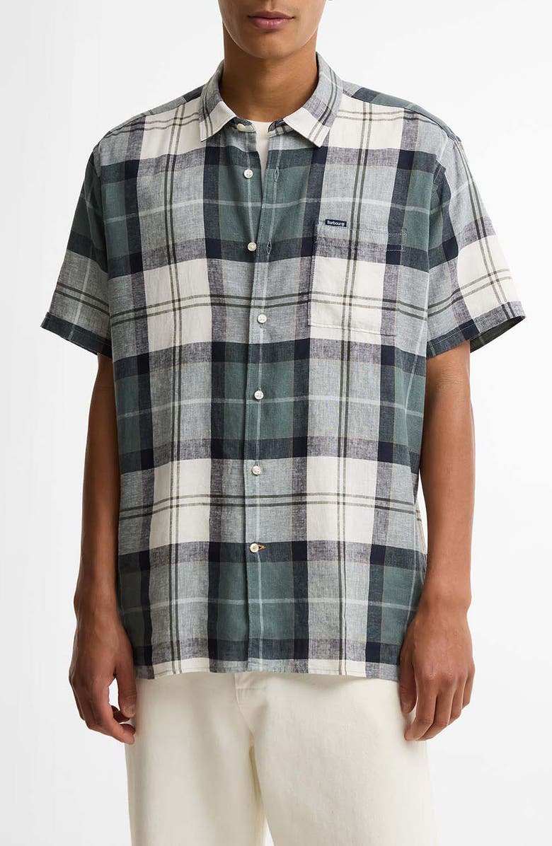 Barbour Croft Short Sleeve Linen Blend Shirt, Main, color, Meadow Brook Tartan