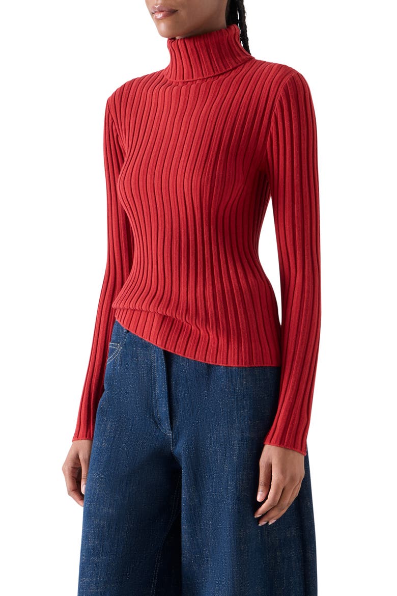 Merino Wool Reverse Rib Turtleneck Sweater, Alternate, color, RUSTY RED
