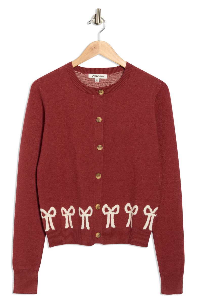 Vigoss Bows Cardigan, Alternate, color, Berry