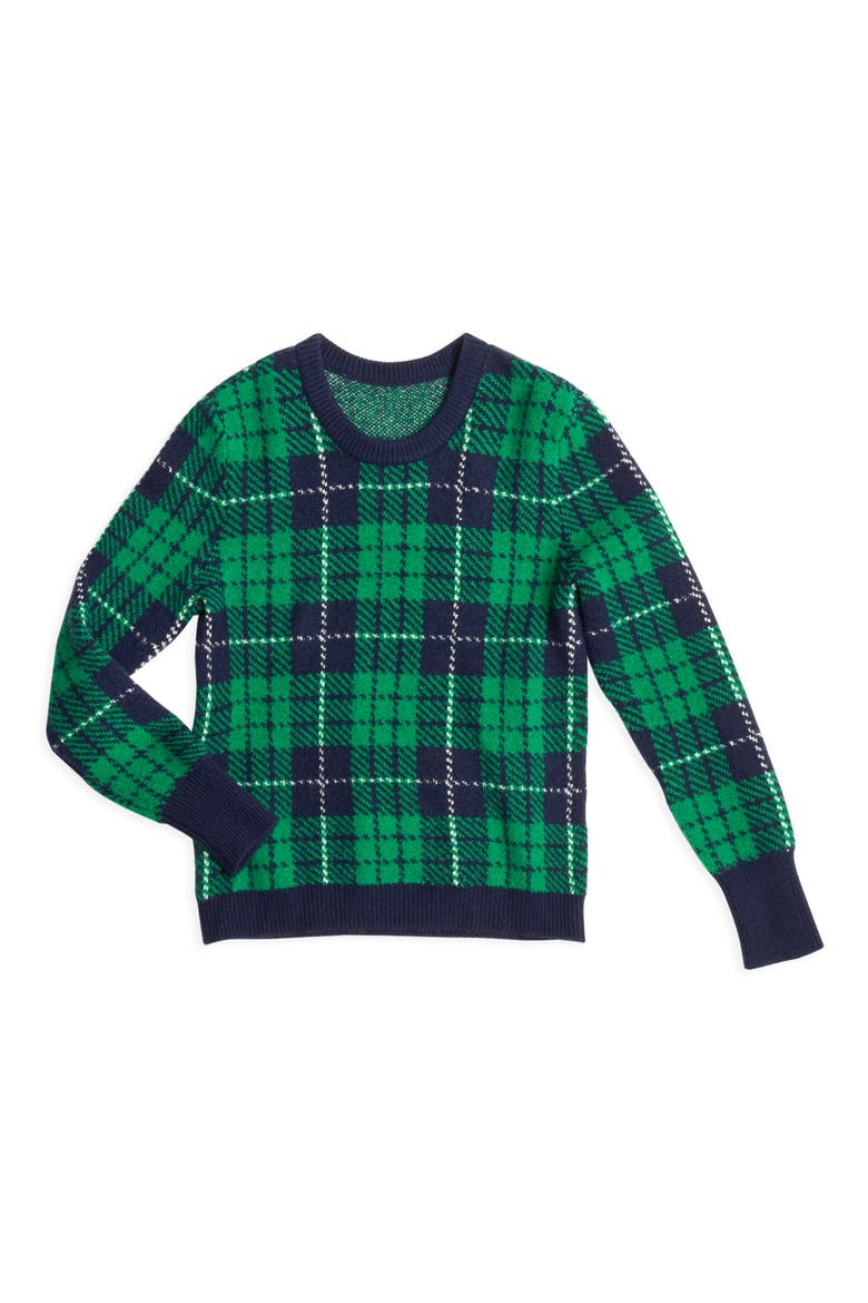 Cozy Bouclé Plaid Sweater, Alternate, color, LUSH GREEN