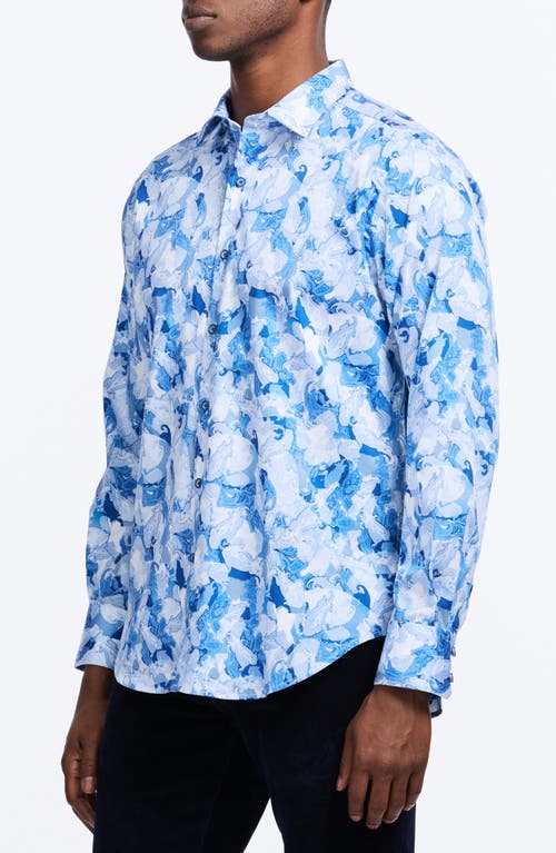 Robert Graham Baskerville Koi Print Stretch Cotton Button-up Shirt In Blue