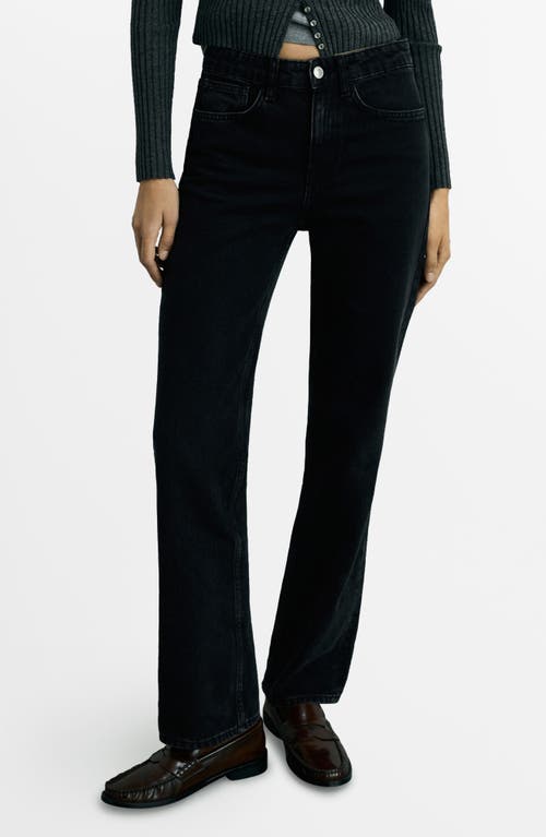 Shop Mango Matilda Mid Rise Straight Leg Jeans In Black Denim
