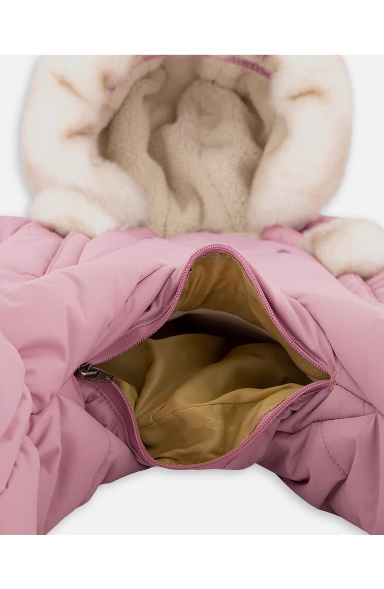 Deux par Deux Baby Girl's One Piece Baby Bear Face Snowsuit Orchid Designed For Car Seat, Alternate, color, 