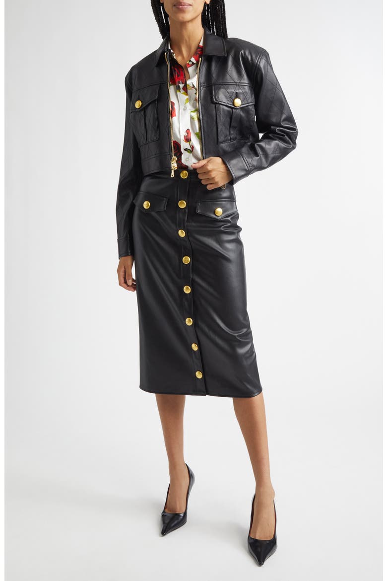 Milann Faux Leather Midi Skirt, Alternate, color, BLACK/ GOLD