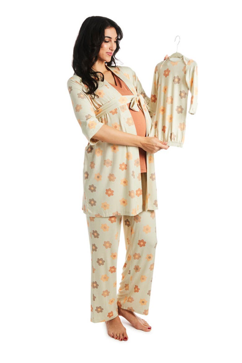 Analise During & After 5-Piece Maternity/Nursing Sleep Set for Mom & Baby, Main, color, Daisies